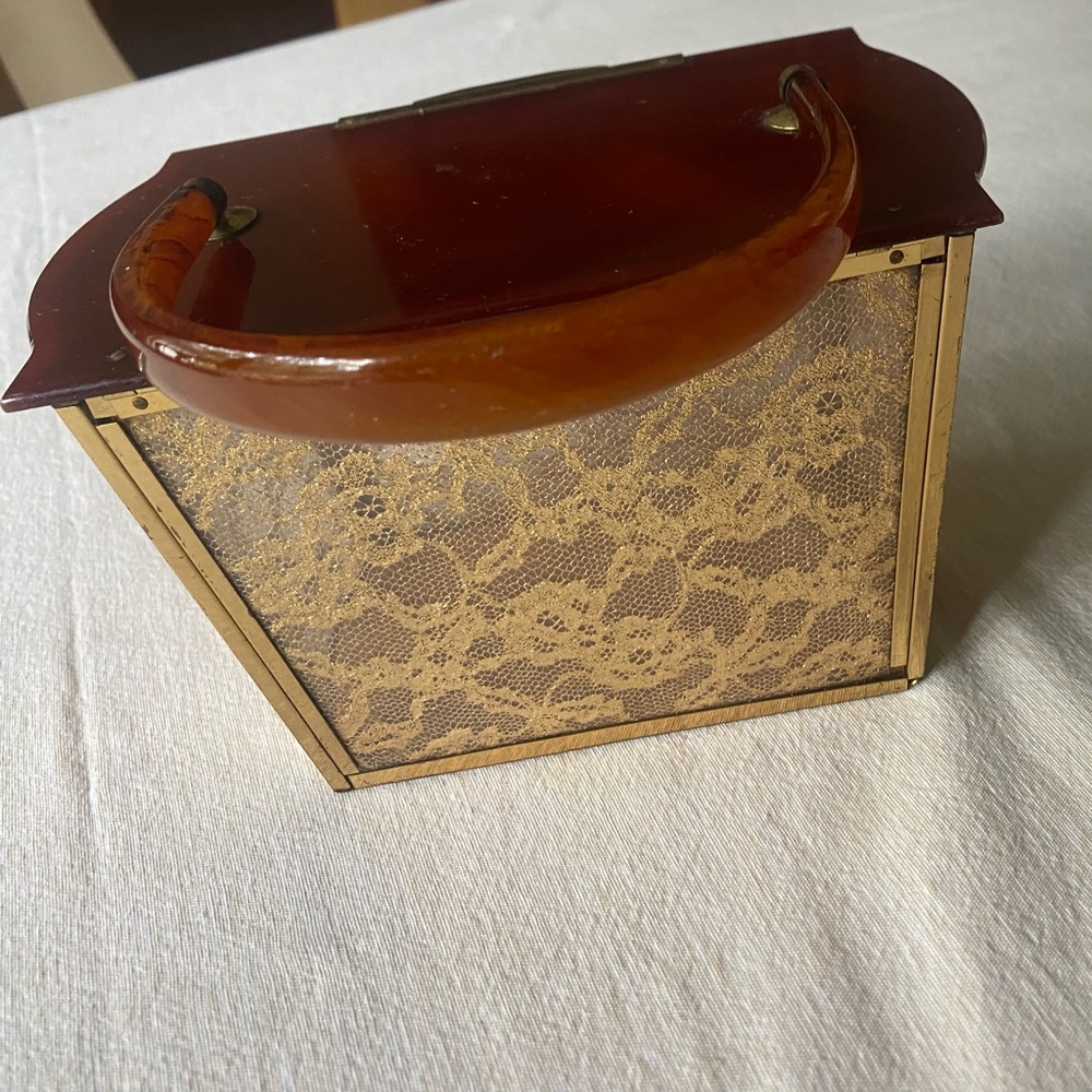 Vintage Lace and Amber Minaudiere (hard case handbag) Mint Condition
